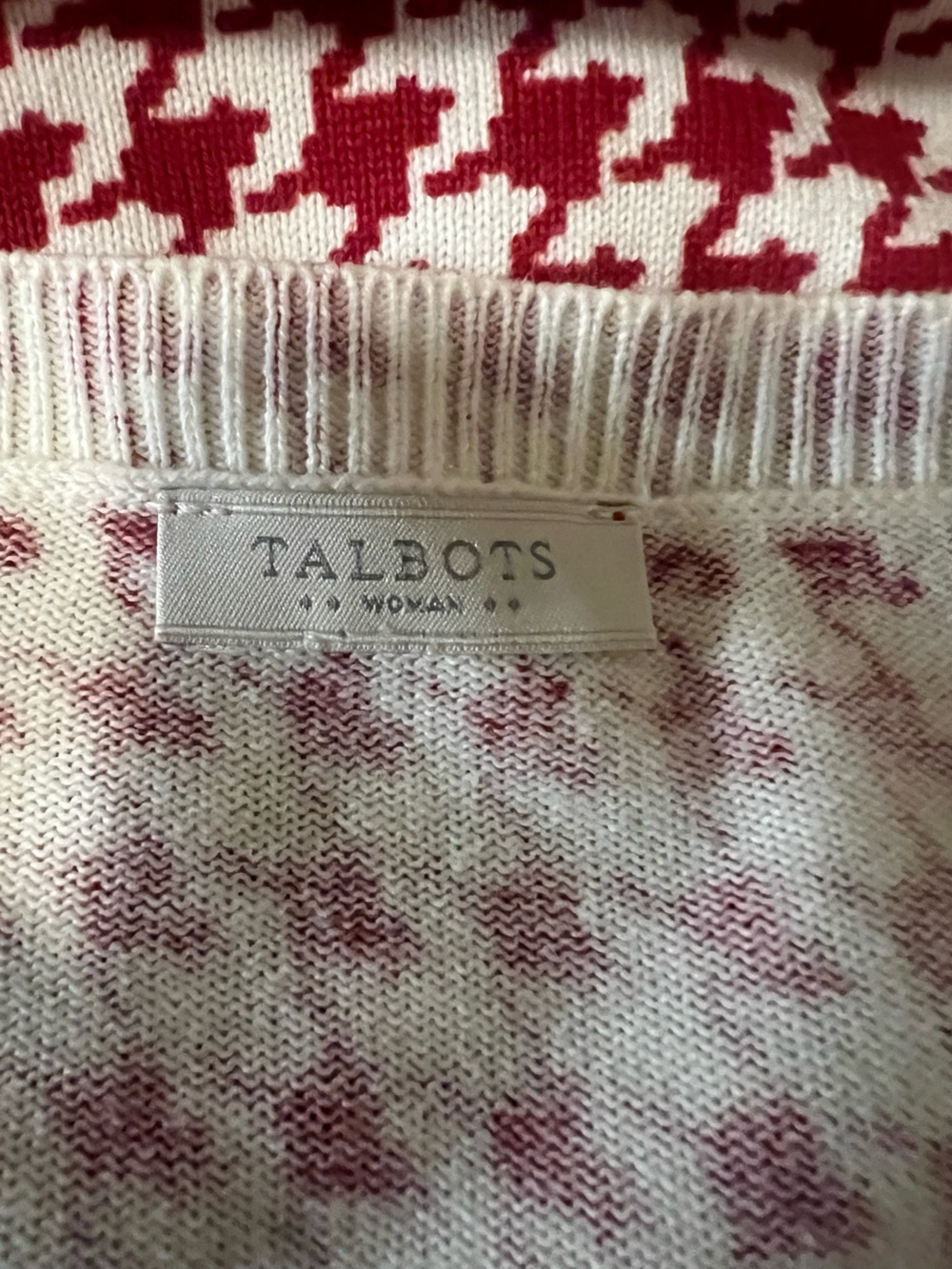 Talbots Woman Houndstooth Cardigan Red White - 100% Cotton - 1X - Picture 3 of 4